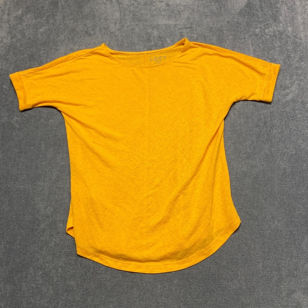 Loft T Shirt Top Womens XS Yellow Short Sleeve Round Neck Classic Pullover